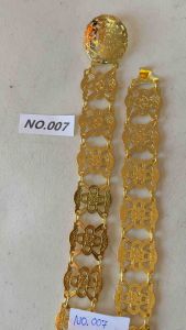 เข็มขัดชุบทอง เข็มขัดลายไทย ขนาด 1.5x43.5 นิ้ว หัวเข็มขัดกว้าง 2 นิ้ว ตราเพชรและตราจระเข้  มีให้เลือกหลายลาย บรรจุขาย 1 ชิ้น