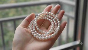 Vòng cổ hạt ngọc trai nuôi nước ngọt trắng ánh hồng tự nhiên