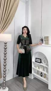 M427 Đầm Nhung Đá Nổi Đi Tiệc Cao Cấp