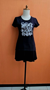 atasan kaos wanita hitam BOSSINI cewek S M lengan pendek santai blouse