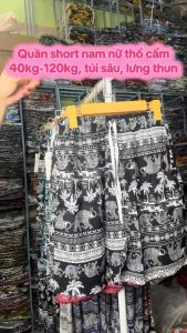 (Bigsize 120kg) Quần short thổ cẩm con voi nam nữ Vải lanh mát mẻ túi sâu rộng. Quần short du lịch mặc nhà