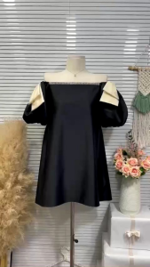 Đầm babydol nơ vai đính ngọc (kèm ảnh shop chụp thật)