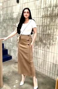 Rok Luna Skirt / Rok Wanita Panjang Katun Twill Combet / Rok Semi A Line