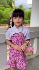 ชุดไทยเด็กผู้หญิง 🌷เดรส+เสื้อคลุม สีขาว 🌷ชุดไทยลูกสาว ไปทำบุญ