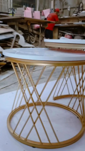 RJP FURNITURE Meja Industrial Besi Kayu Minimalis Sudut Ruang Tamu Modern Estetik - Nesting Golden Black Marble