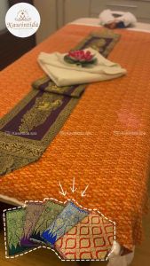 ผ้าปูรองเตียงนวดเตียงสปา ลายไทยพิมพ์ทอง 001