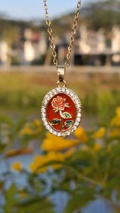 Kalung Liontin Bunga Mawar Stainless Steel Dainty Oval Rose Flower Necklace