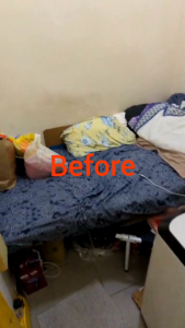 Loft bed with sliding door wardrobe customize Singapore /bomb shelter loft bed customize /helper room bed and wardrobe customize