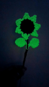 sunflower crochet with wrap dedication card /small /mini|| glow in the dark option || different colors to choose from || sunflower crochet || mini sunflower crochet || artificial|| design || glow in the dark flower || low price || handmade crochet flower