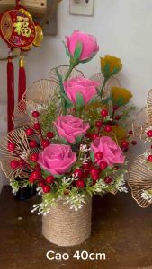 Chậu hoa hồng voan kim tuyến cao 40cm