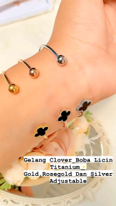 RinaXp- Gelang Bangle Clover Bunga Hitam Bahan Titanium Import Anti Karat Gelang Fleksibel Fashion Jewellry Korea