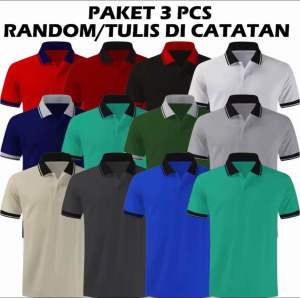 Paket 3PCS Kaos Polo Shirt Pria Polos Kerah Hitam putih / Kaos Pria Kerah Polos | Cowok / Wanita