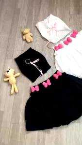 Sét váy tầng đính nơ áo cúp nhún siêu xinh