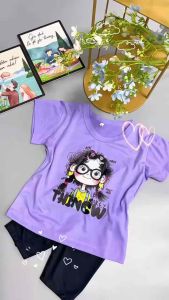 [LM06.1] Bộ đồ quần legging in hình cô bé tóc xù đáng yêu cho bé gái chất cotton xu từ 9-40kg
