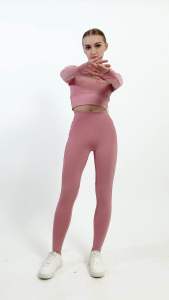 Setelan baju olahraga wanita crop top sport long sleeve legging panjang pakaian senamaerobicgymyogarunningtennisgolf