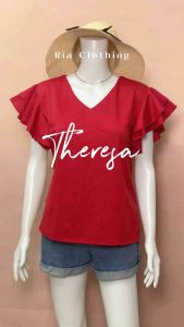 Theresa VNeck Layered Sleeves Casual Office Blouse Trendy BKK Korean Outfit Women Top Ria Clothing