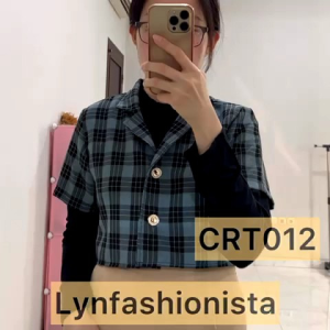 BLAZER CROP WANITA MOTIF KOTAK BAGAN SEMIJAS MURAH