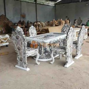 KURSI MAKAN EROPA KAYU JATI FINISHING MEJA UKIR MEWAH ANTIK KLASIK DEKORASI RUANG INTERIOR MURAH TATANING FURNITURES JEPARA