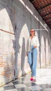 Petals and Tulips เสื้อเชิ้ตสีขาว Tunique Blanc เสื้อเชิ้ตผู้หญิงแขนยาว