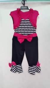 READY STOCK Kids Girls Kanak-kanak Retro 60s & 70s Costume Pink Ruffle Top + Capri Pants Toddler Outfit 3-5 years