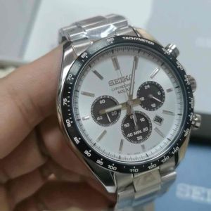 Seiko Prospex Chronograph SOLAR PANDA Quartz Sports Mens Watch Japan Metal Strap 42mm (SBPY165)