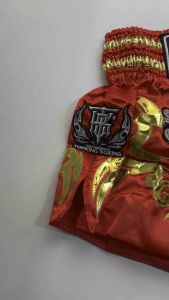 TKB Top King Boxing Satin Muay Thai Fight Shorts TKBTS048 Red Gold