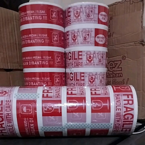 Lakban Fragile Merah 45mm x 100 yard Isolasi Kuat Perekat Lem Murah