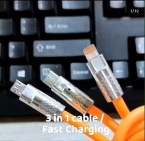 3-in-1 High-Performance USB Charging Cable with Zinc Alloy 120w 6A