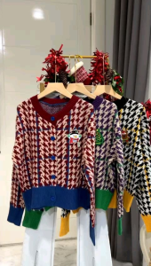 ●ECLAIRE● 043 Cardigan Rajut Knit Longsleeves Motif Houndstooth HS Casual Xmas Natal Christmas Premium 8109