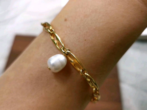 DaVee | Gold plated bracelet duo evil eye with baroque pearl pendant
