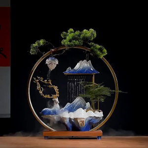 Thác Nước Phong Thủy Đài Thúởng Trầm Cao Cấp Hươu Tài Lộc Phú Quý kèm đèn led trang trí