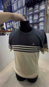 (thun len dệt kim)Áo thun việt tiến  fom regular( rộng) màu đen kem