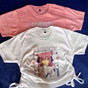 Atasan Anak Perempuan Serut Crop Karakter Anime Femboy Berkualitas Premium