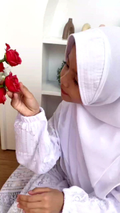 Gamis Putih Brocade Anak Perempuan Babydoll Kimira White Dewasa