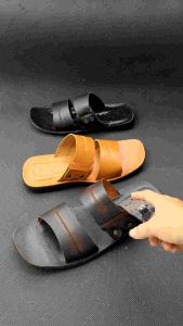 Sendal kulit pria D&f-4032 bahan kulit Sapi asli Model kokop