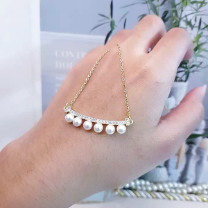 Kalung Titanium Mutiara Baris Gold Terbaru Import Awet Anti Karat