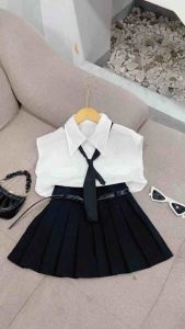 SET CHÂN VÁY ÁO SƠ MI BÉ GÁI KÈM CÀ VẠT DỄ THƯƠNG ĐI CHƠI ĐI HỌC