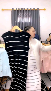 Long Dress Rajut Premium Basic Inner Span Stripe Kekinian Tanpa Lengan - 3 Ukuran