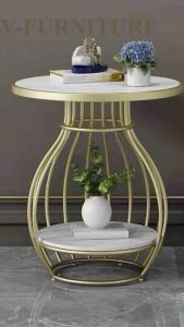 Kệ bàn góc Sofa phòng khách 2 mặt đá tròn chân kim loại kiểu bình hoa BG-12 sang trọng hiện đại