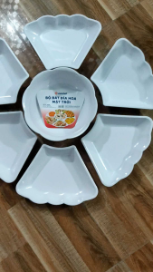 Bộ bát đĩa mặt trời 7 món màu trắng bóng nhựa phíp cao cấp việt nam