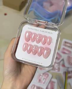 M29 - Nailbox Design Mẫu Nail Tay Dài Thạch Hồng Tráng Gương - Form Thang Dài