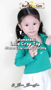 BumBeeGoo - Atasan Anak Perempuan Crop Top Lengan Panjang Kerah Vneck
