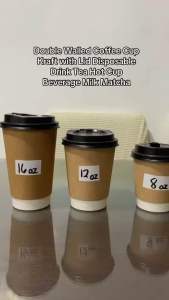 [25 pcs] Double Walled Coffee Cup Kraft with Lid Disposable Drink Tea Hot Cup Beverage Milk Matcha