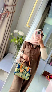 Tas selempang wanita kulit papirut garut size S motif Ecoprint