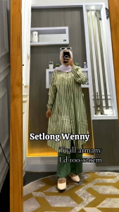 SETELAN CELANA WANITA LONG TUNIK MOTIF SALUR//HIGH QUALITY//SETLONG TUNIK POPULER SEPANJANG MASA