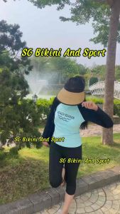 Đồ bơi nữ quần dài đồ bơi quần lửng kết hợp áo tay dài in hình sóng biển Bikini SG And Sport đẹp