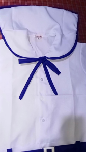 Girls clothing/Blouse uniform/ color royal blue/ marine colar with detachable belt and permanent string tie/ Belt can be reusable to the other Blouse/ Katrina fabric/ easy to use wash and dry/ pickup drop off time is between 2 pm to 4pm everyday/
