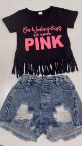 SETELAN ANAK PEREMPUAN DENIM HALUS BLACK PINK