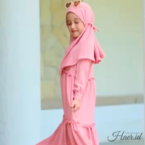Haer.id - One set gamis anak plus hijab Ameena Dress 3-9thn crinkle airflow