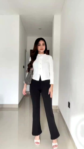 Flare Pants Wanita Haighwaist Scuba Cutbray Ft&Flare Korean